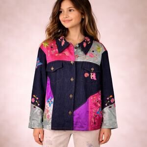 Indigo Moon NWT Embroidered Denim Jacket 1X